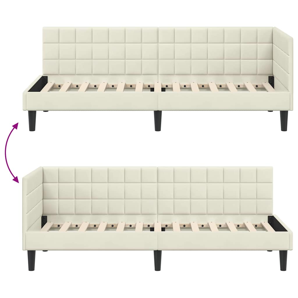 Kutni okvir kreveta s uzglavljem Krema 80 cm x 200 cm Baršun