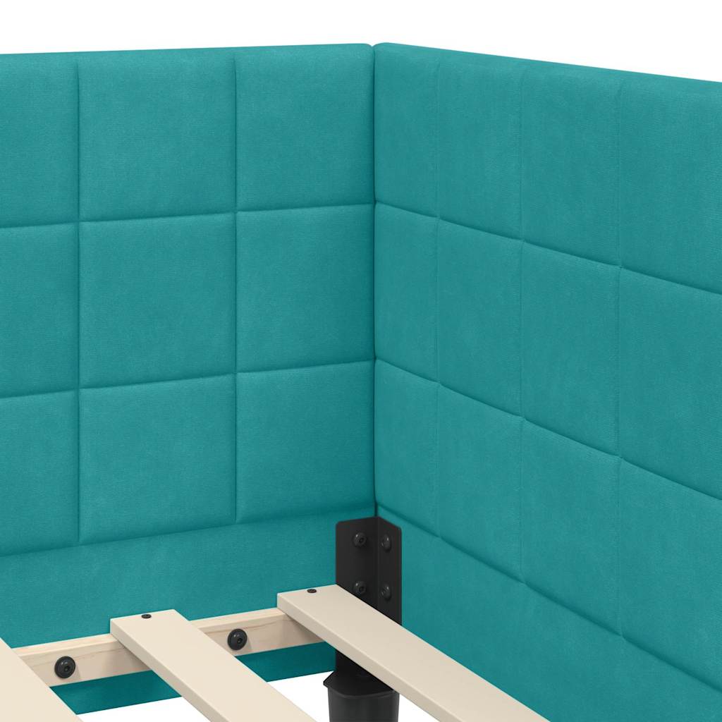 Kutni okvir kreveta s uzglavljem Tirkizna 80 cm x 200 cm Baršun