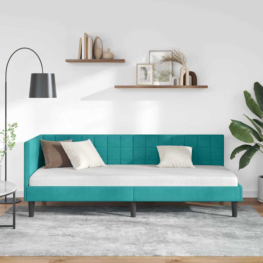 Kutni okvir kreveta s uzglavljem Tirkizna 80 cm x 200 cm Baršun