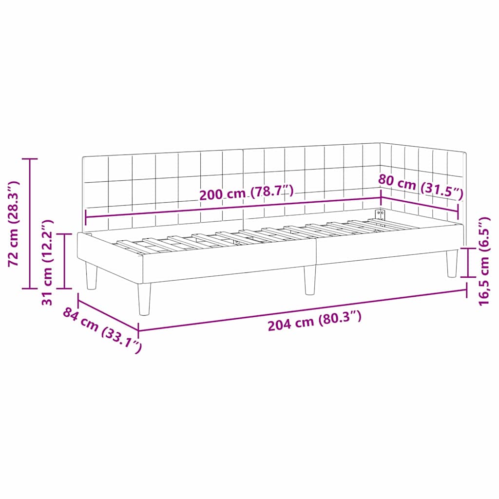 Kutni okvir kreveta s uzglavljem Tirkizna 80 cm x 200 cm Baršun