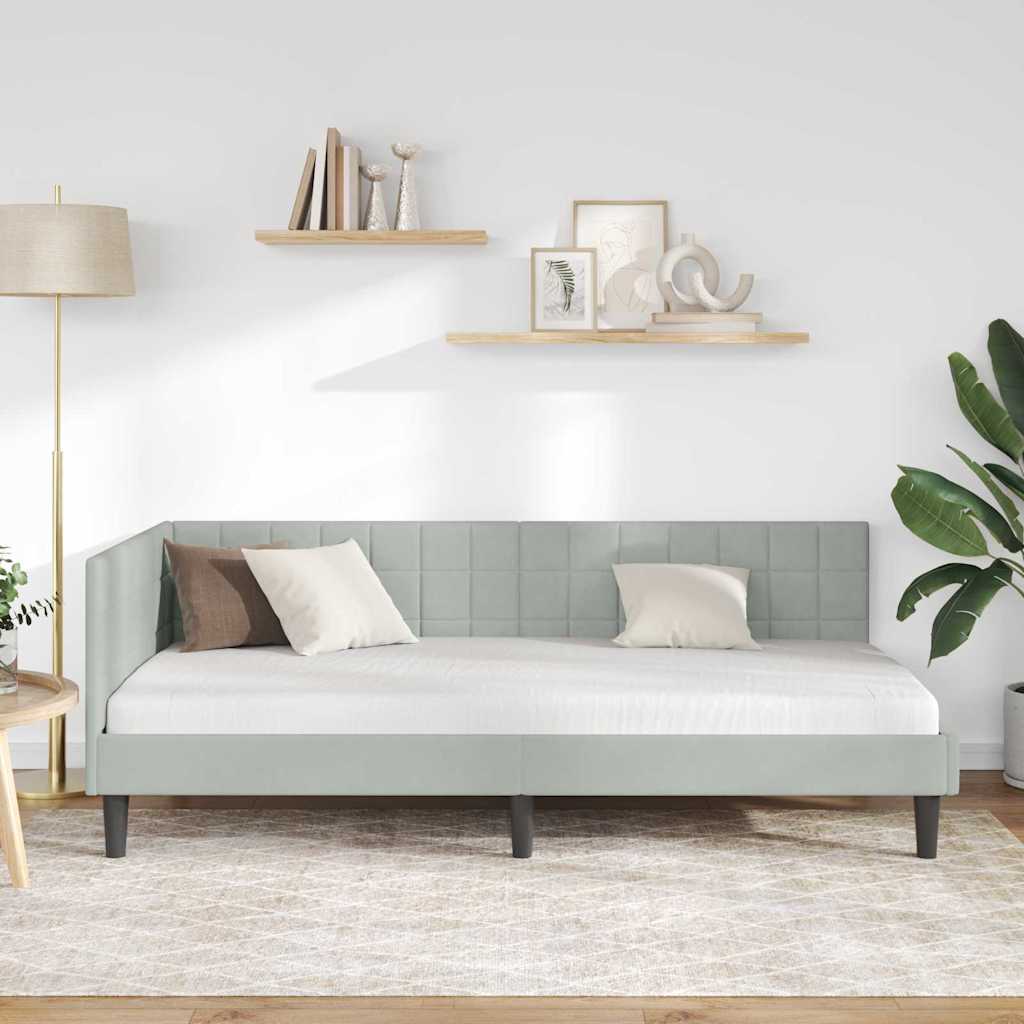 Kutni okvir kreveta Svijetlo siva 90 cm x 190 cm Baršun