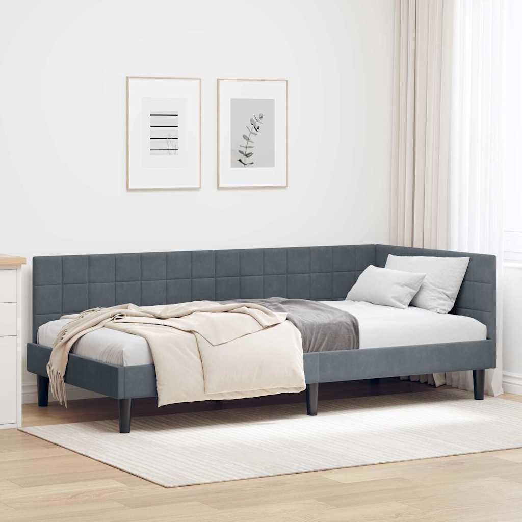 Kutni okvir kreveta Tamno siva 90 cm x 190 cm Baršun