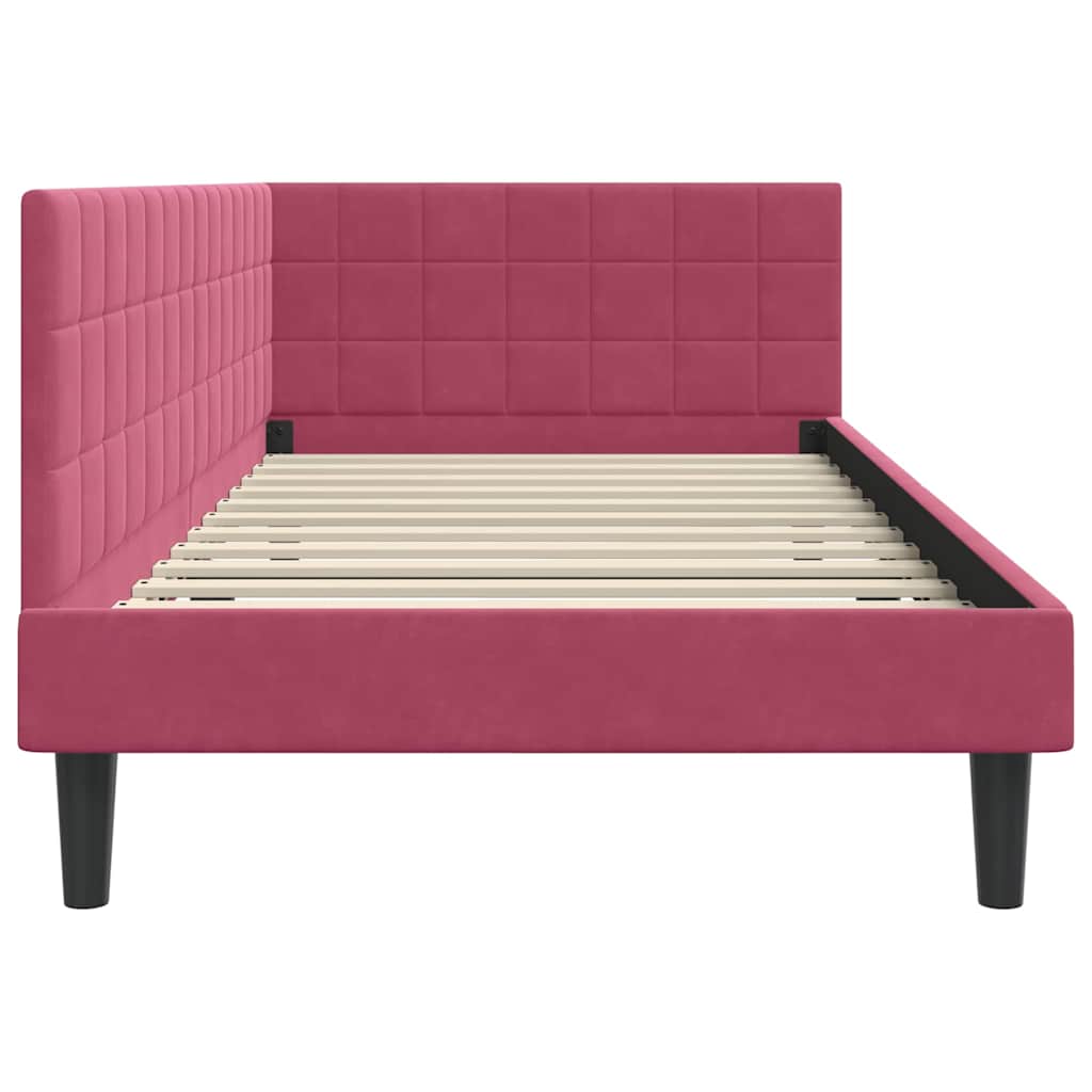 Kutni okvir kreveta Vinska crvena 90 cm x 190 cm Baršun