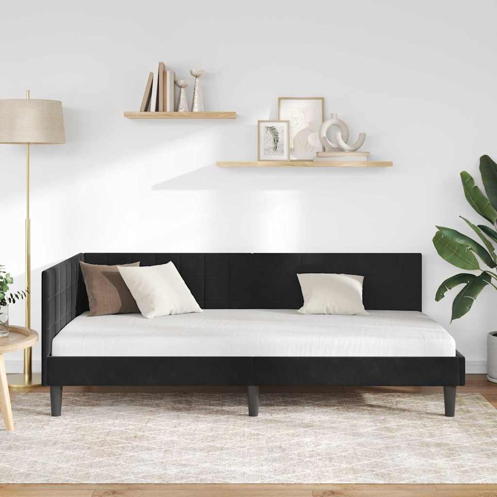 Kutni okvir kreveta s uzglavljem Crna 90 cm x 190 cm Baršun