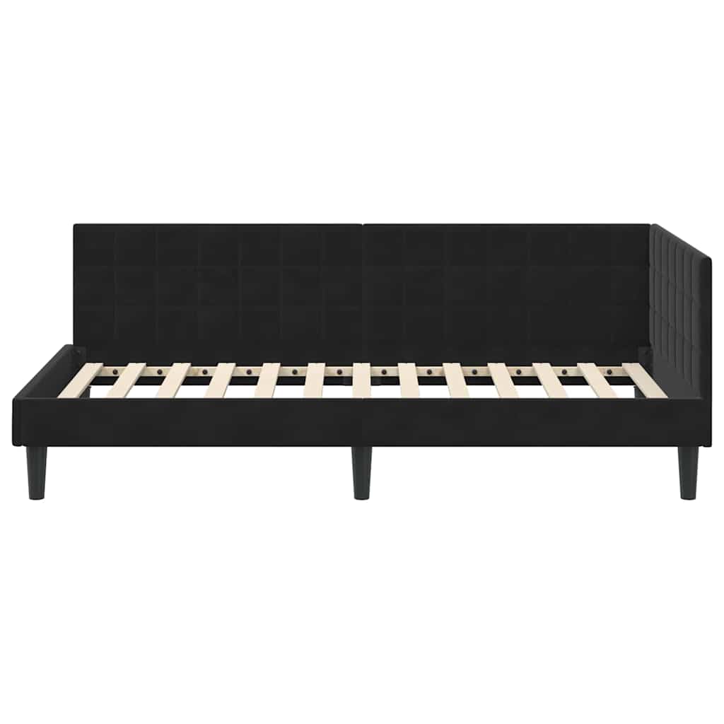 Kutni okvir kreveta s uzglavljem Crna 90 cm x 190 cm Baršun