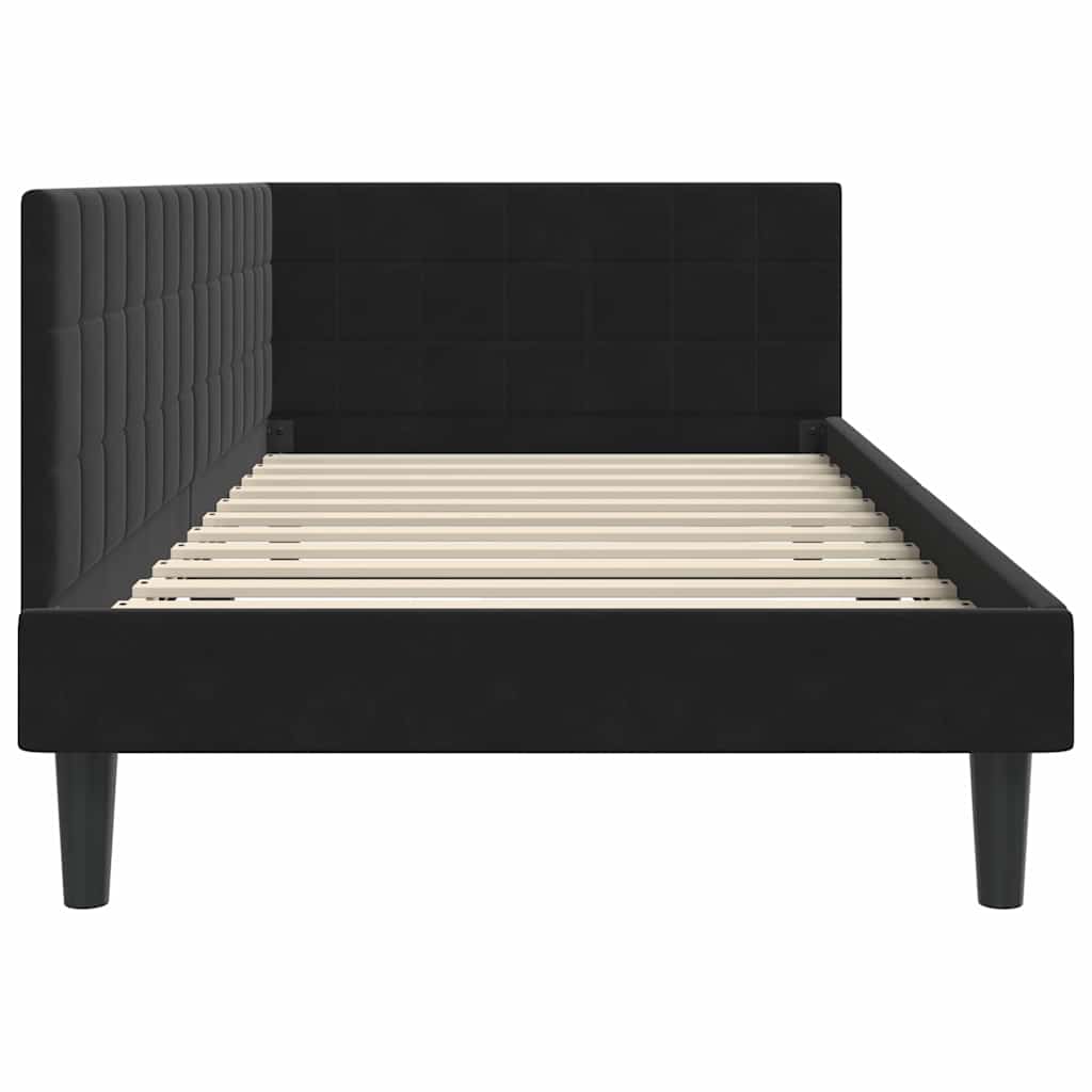 Kutni okvir kreveta s uzglavljem Crna 90 cm x 190 cm Baršun
