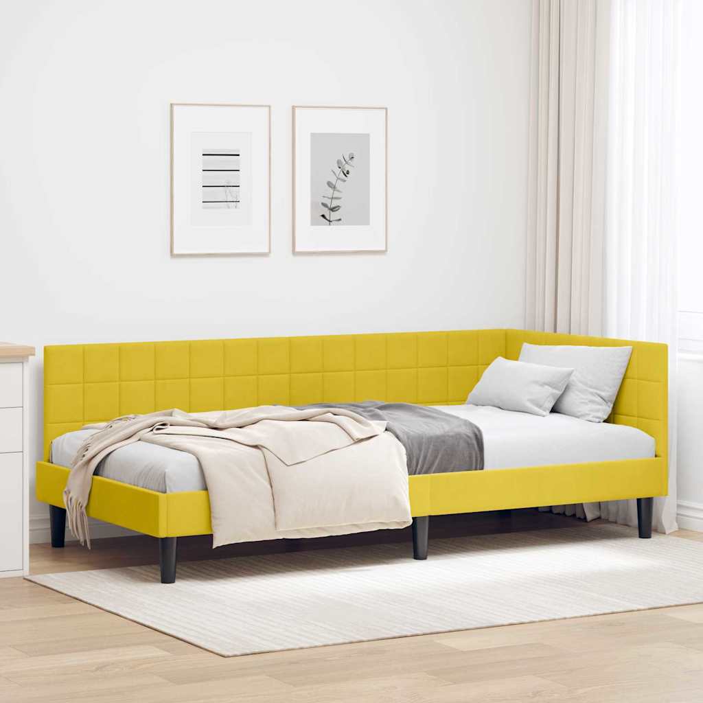 Kutni okvir kreveta s uzglavljem Žuta 90 cm x 190 cm Baršun