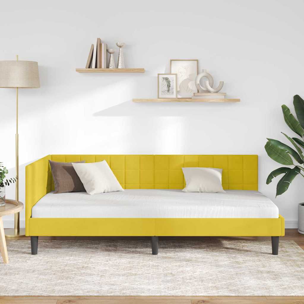 Kutni okvir kreveta s uzglavljem Žuta 90 cm x 190 cm Baršun