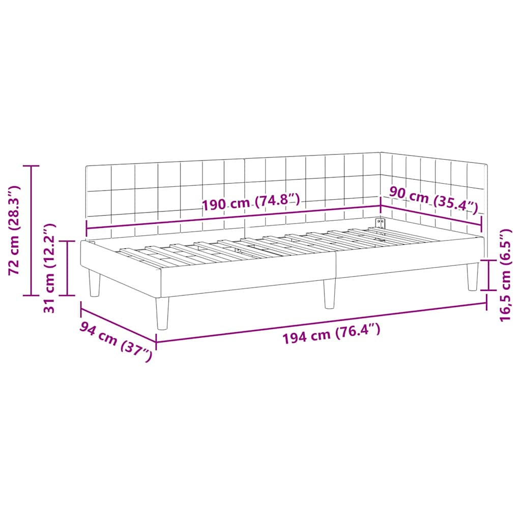 Kutni okvir kreveta s uzglavljem Žuta 90 cm x 190 cm Baršun