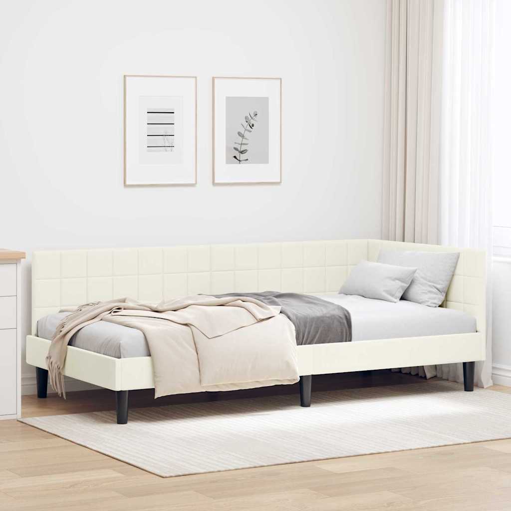 Kutni okvir kreveta s uzglavljem Krema 90 cm x 190 cm Baršun