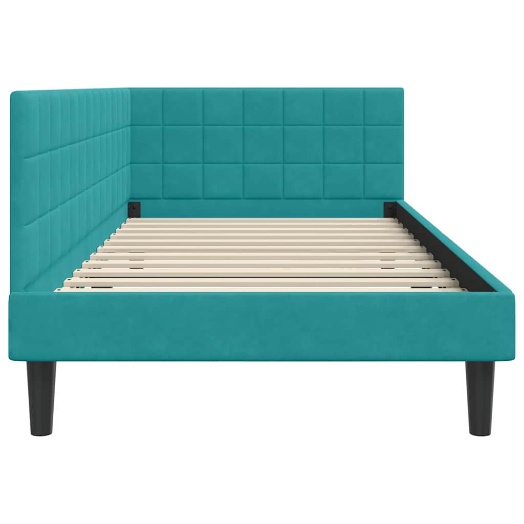 Kutni okvir kreveta s uzglavljem Tirkizna 90 cm x 190 cm Baršun
