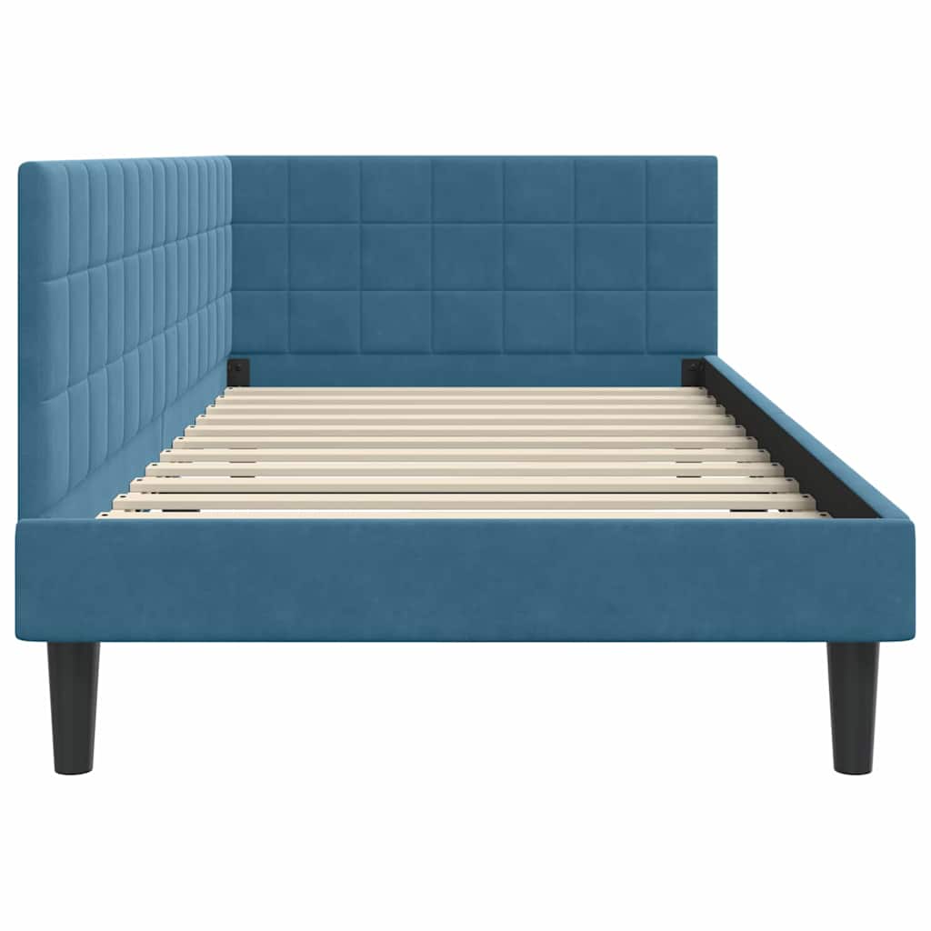 Kutni okvir kreveta s uzglavljem Plava 90 cm x 200 cm Baršun