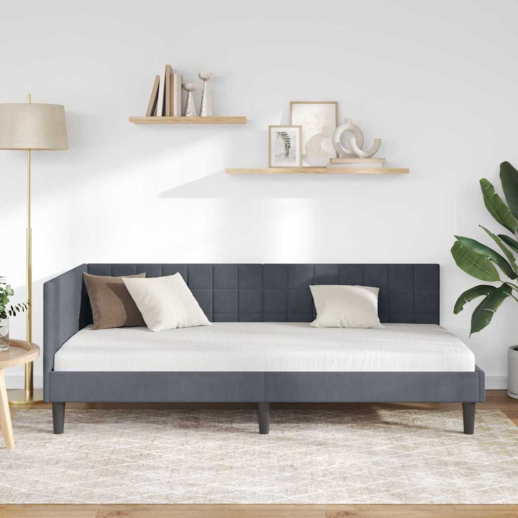 Kutni okvir kreveta Tamno siva 90 cm x 200 cm Baršun