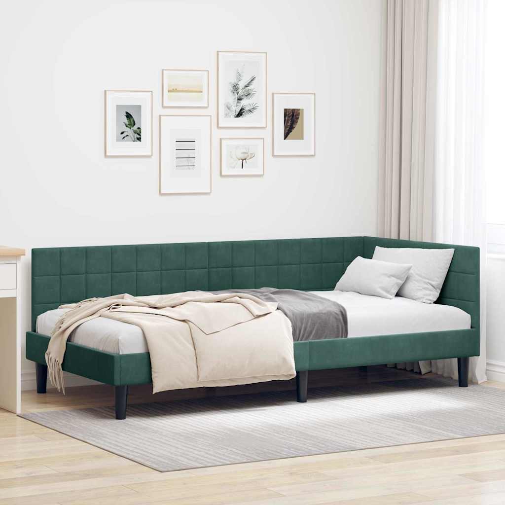 Kutni okvir kreveta Tamnozelena 90 cm x 200 cm Baršun