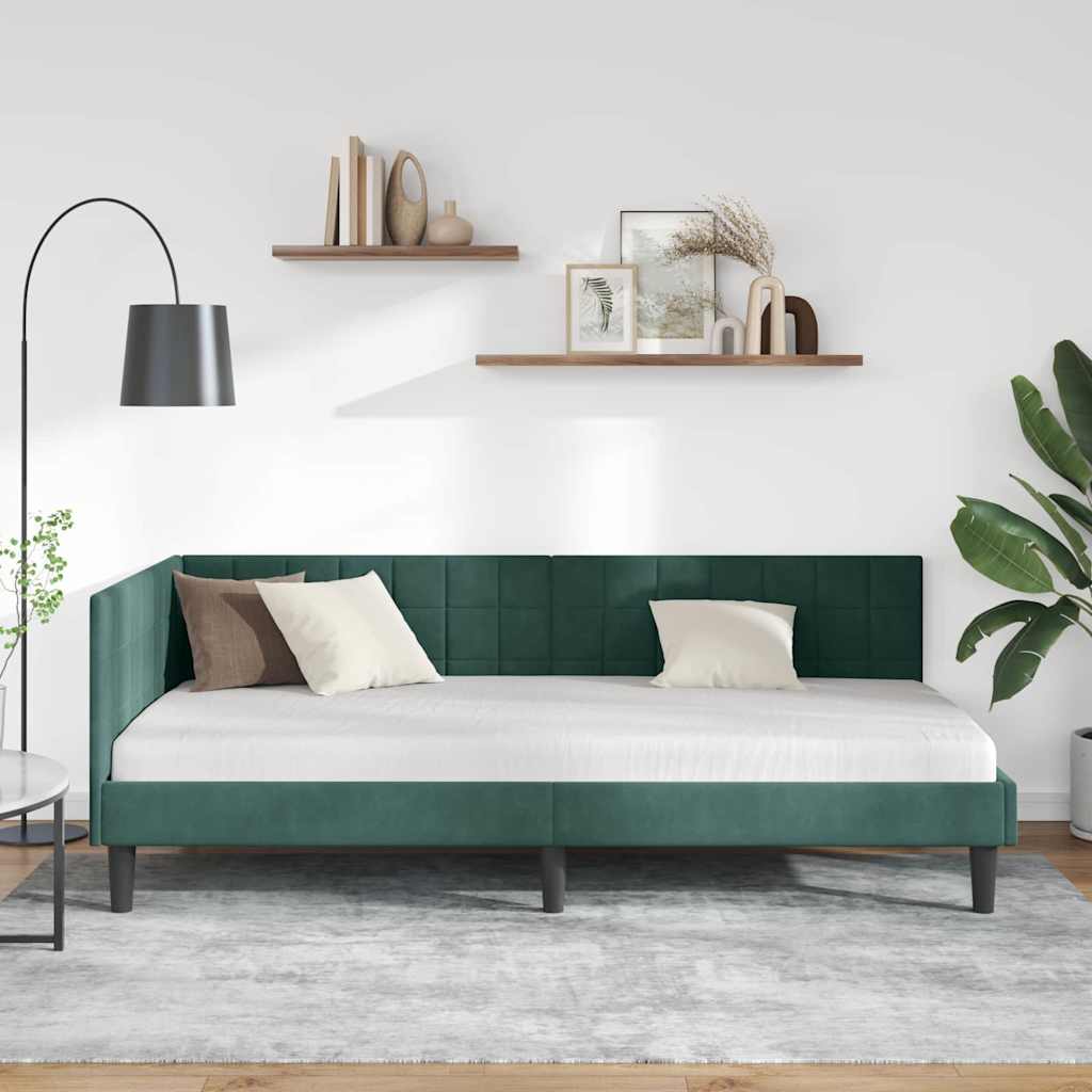 Kutni okvir kreveta Tamnozelena 90 cm x 200 cm Baršun
