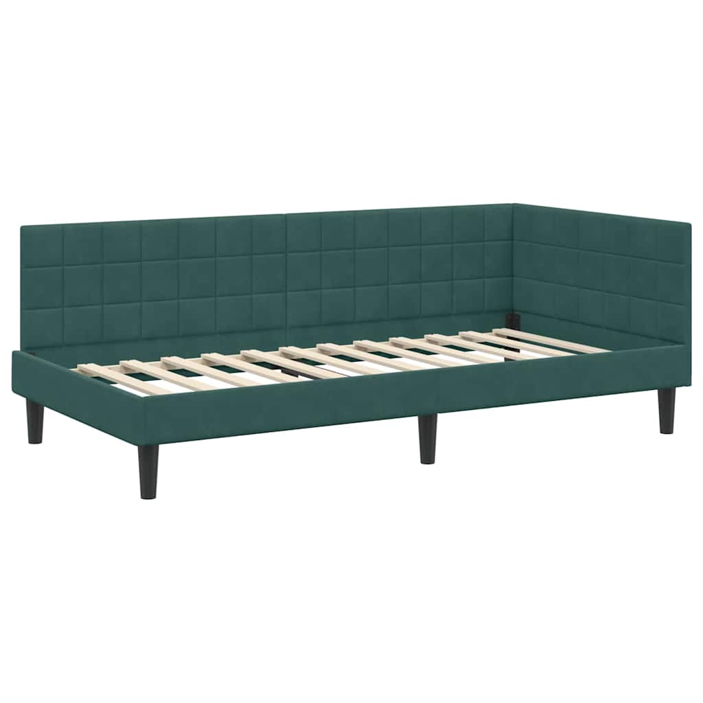 Kutni okvir kreveta Tamnozelena 90 cm x 200 cm Baršun