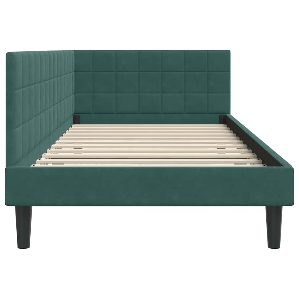 Kutni okvir kreveta Tamnozelena 90 cm x 200 cm Baršun