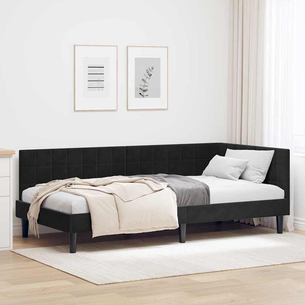 Kutni okvir kreveta s uzglavljem Crna 90 cm x 200 cm Baršun