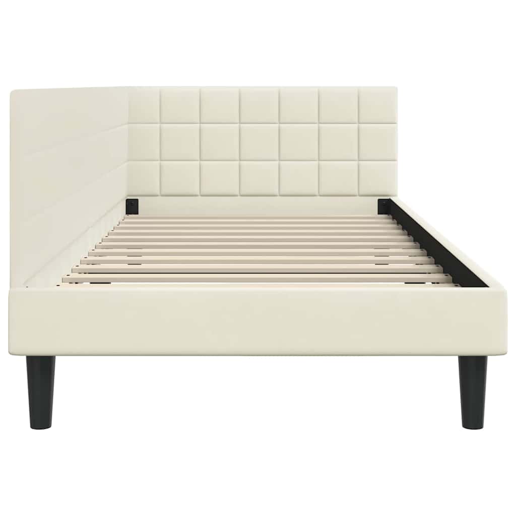 Kutni okvir kreveta s uzglavljem Krema 90 cm x 200 cm Baršun