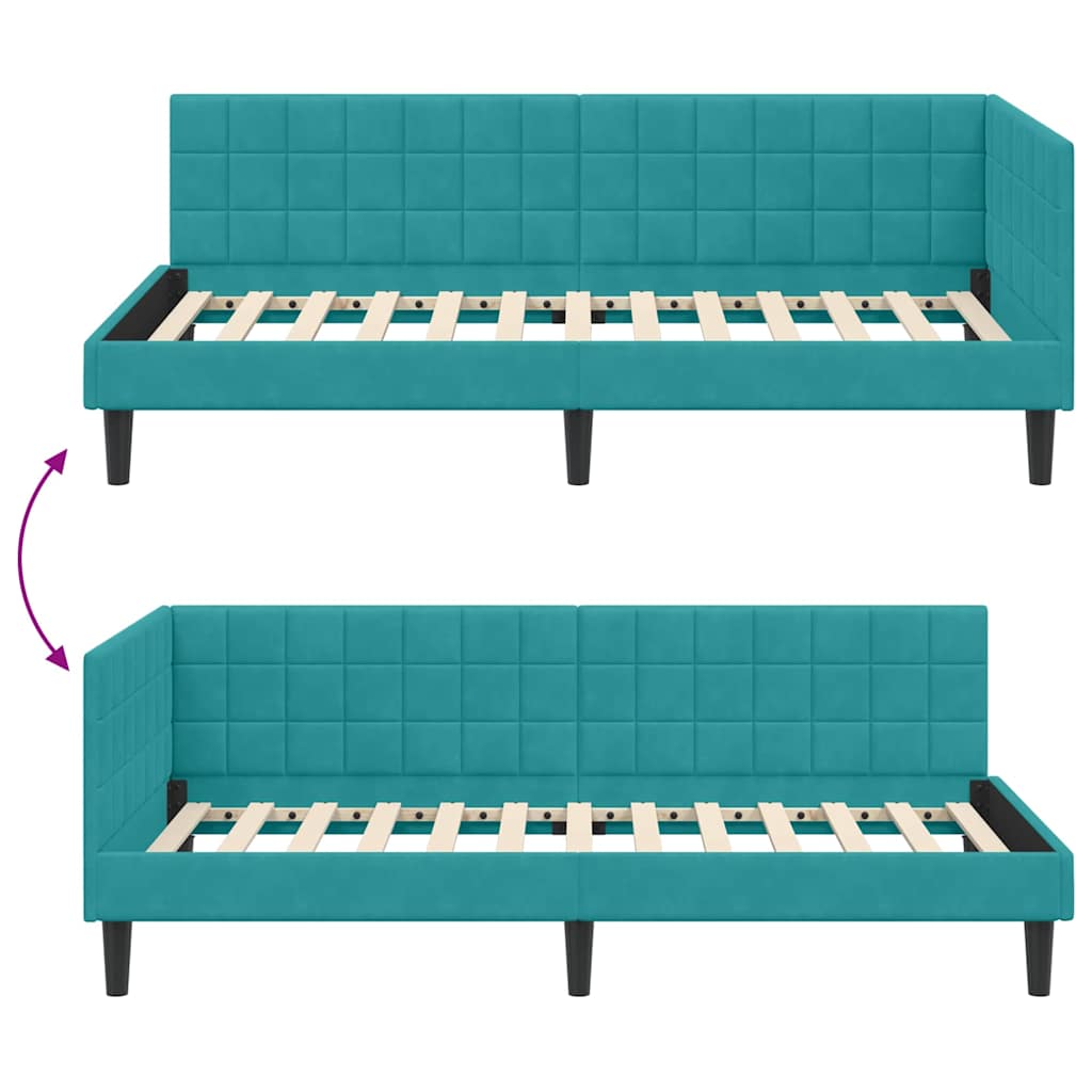 Kutni okvir kreveta s uzglavljem Tirkizna 90 cm x 200 cm Baršun