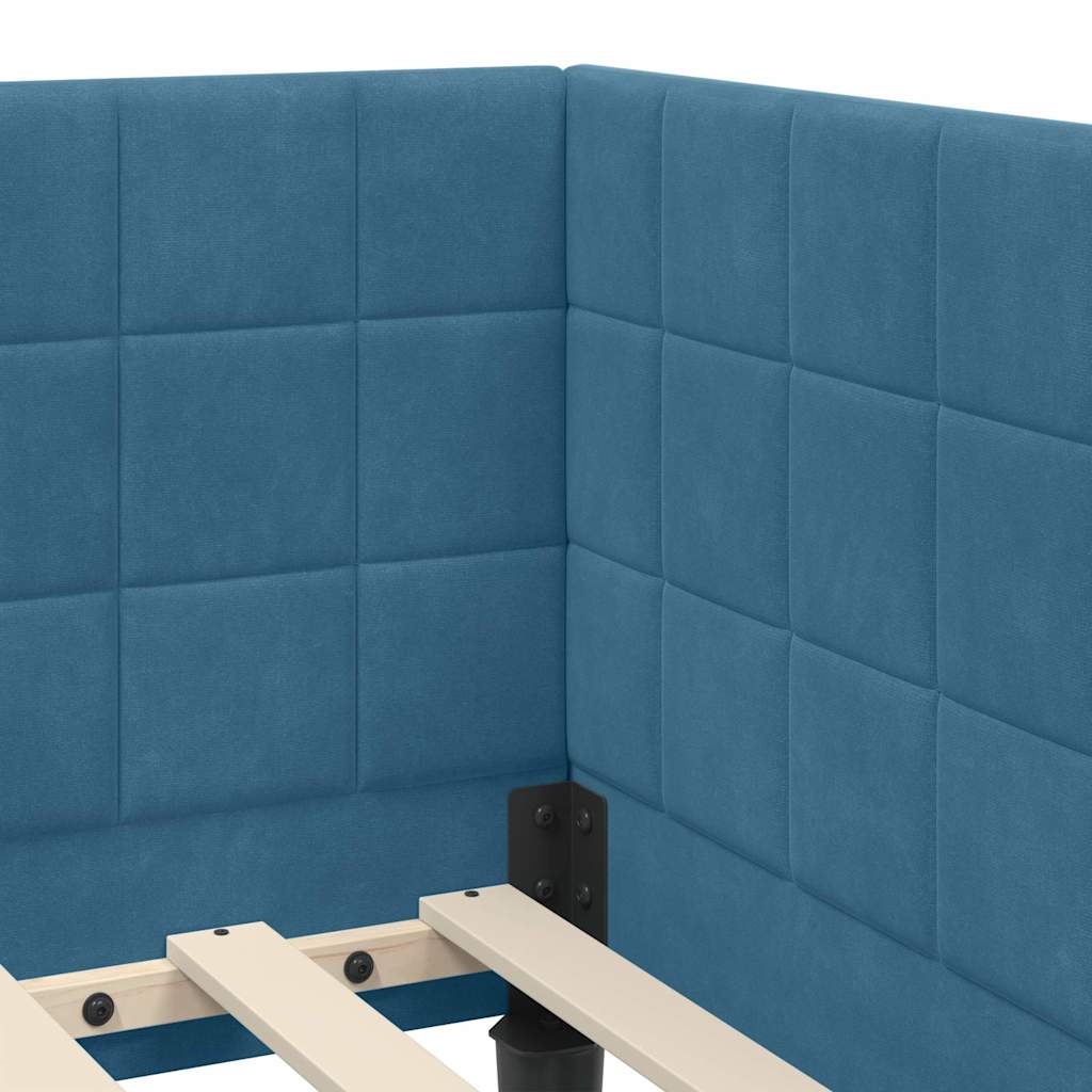 Kutni okvir kreveta s uzglavljem Plava 100 cm x 200 cm Baršun