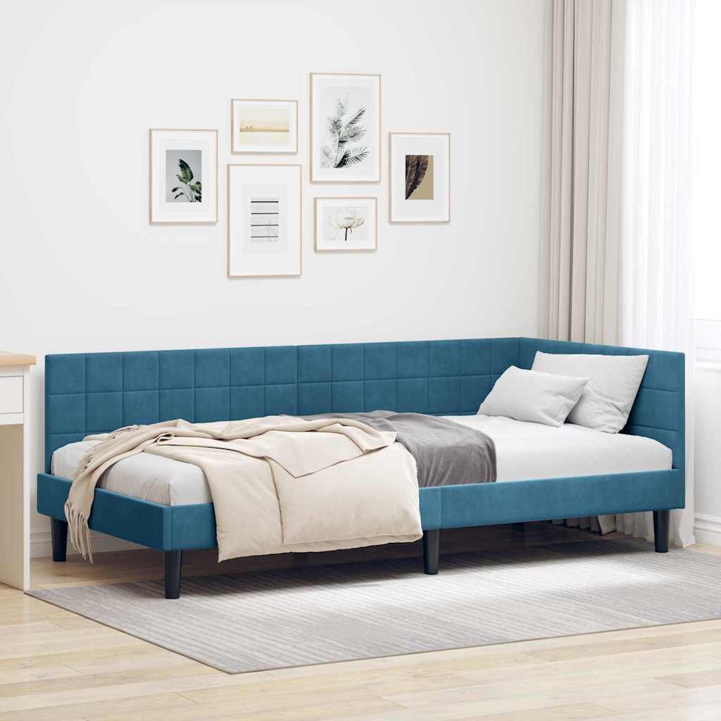 Kutni okvir kreveta s uzglavljem Plava 100 cm x 200 cm Baršun