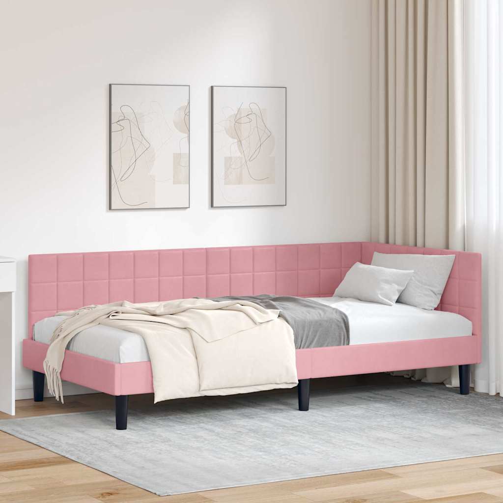 Kutni okvir kreveta Ružičasta 100 cm x 200 cm Baršun