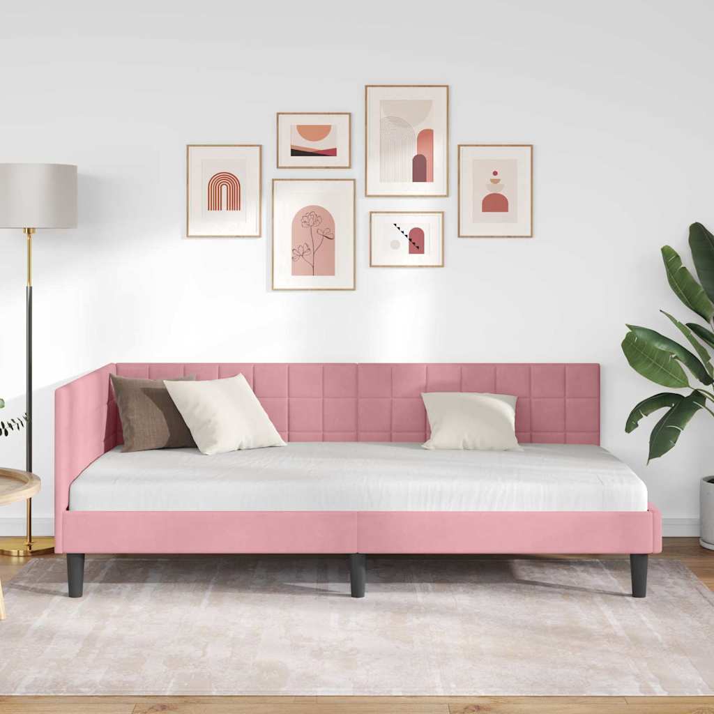 Kutni okvir kreveta Ružičasta 100 cm x 200 cm Baršun