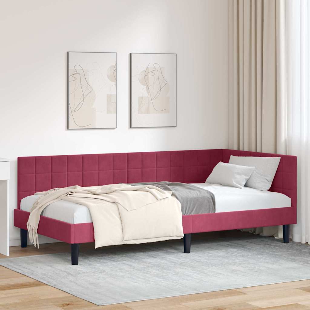 Kutni okvir kreveta Vinska crvena 100 cm x 200 cm Baršun