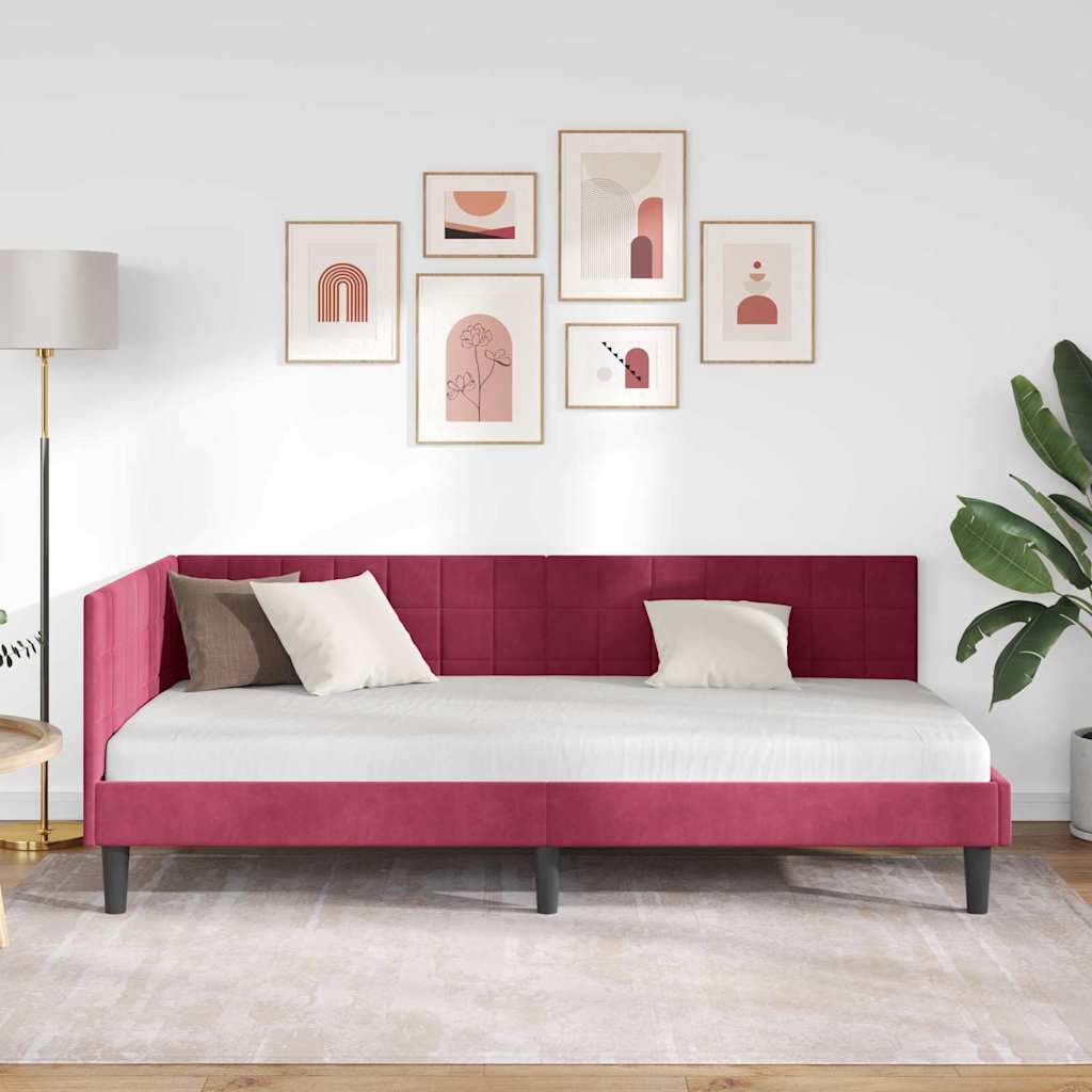 Kutni okvir kreveta Vinska crvena 100 cm x 200 cm Baršun