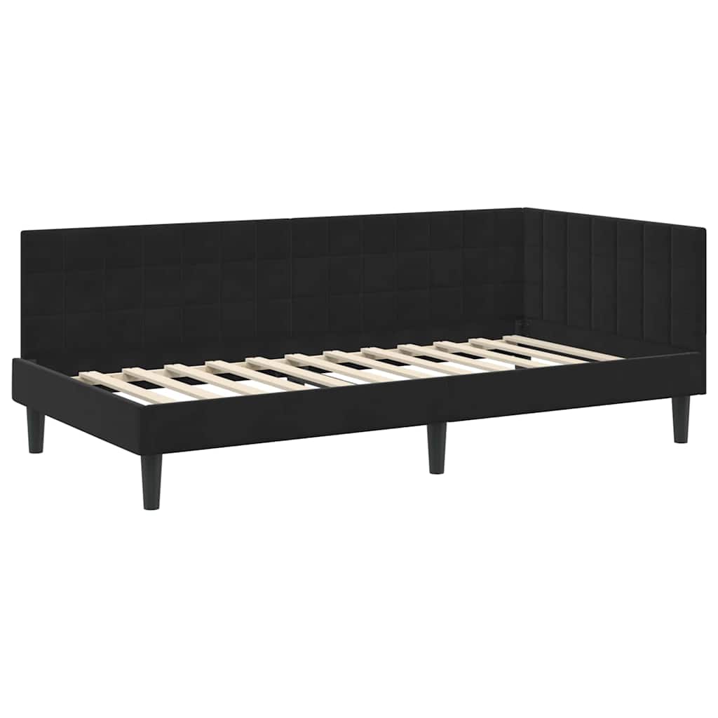 Kutni okvir kreveta s uzglavljem Crna 100 cm x 200 cm Baršun
