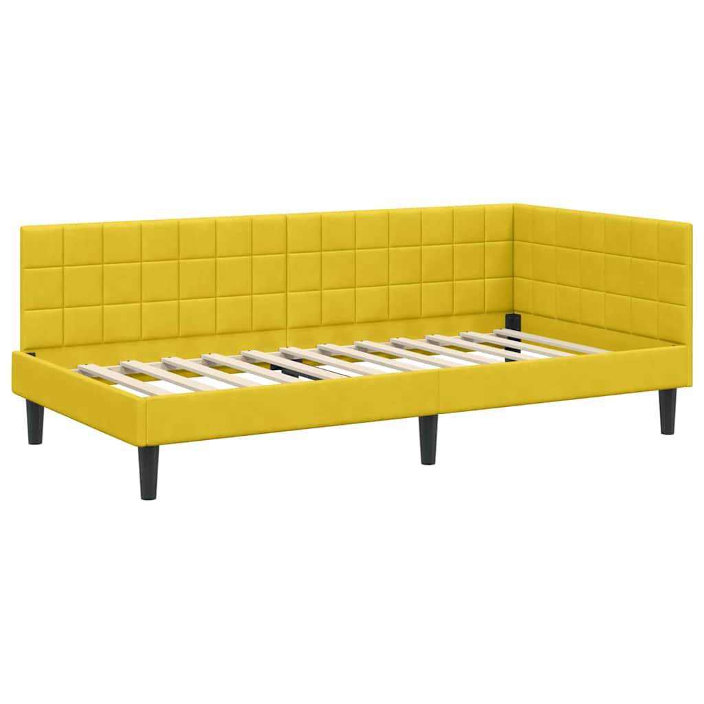 Kutni okvir kreveta s uzglavljem Žuta 100 cm x 200 cm Baršun