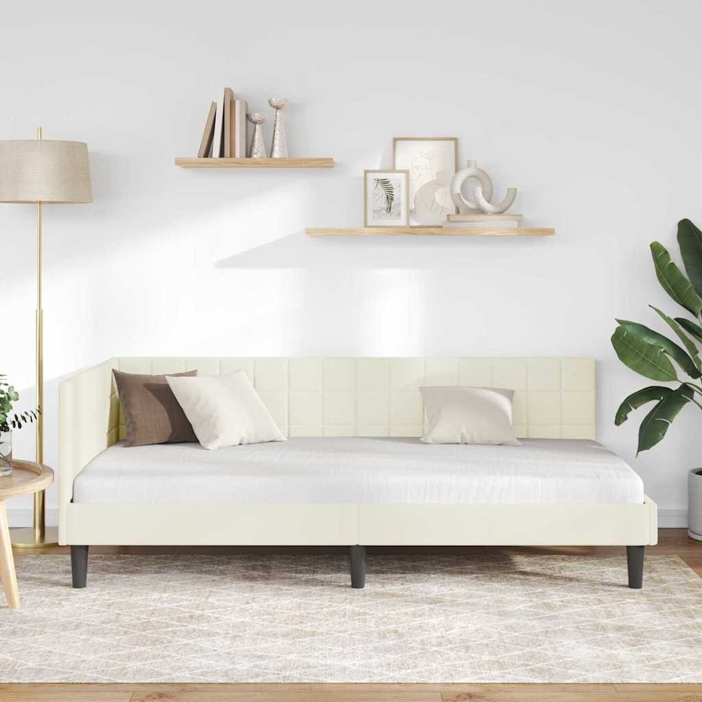 Kutni okvir kreveta s uzglavljem Krema 100 cm x 200 cm Baršun
