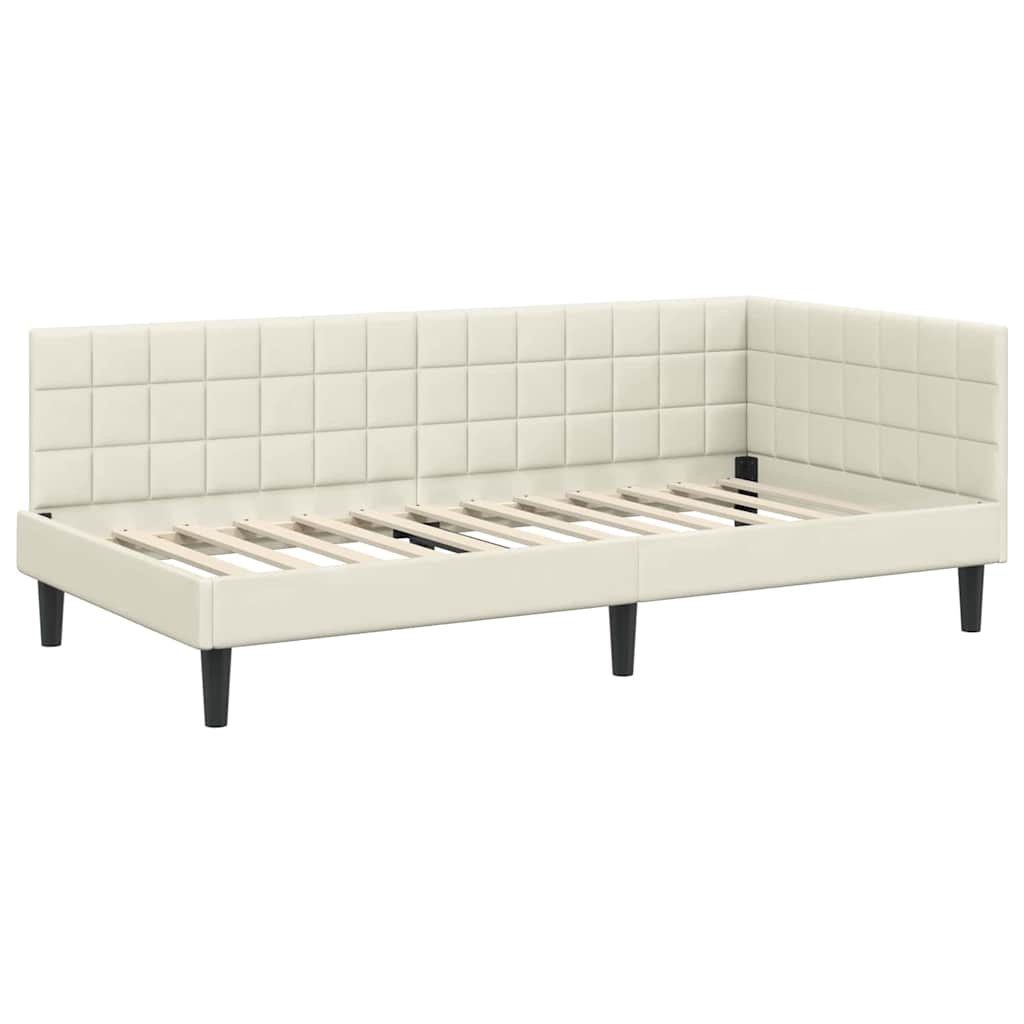 Kutni okvir kreveta s uzglavljem Krema 100 cm x 200 cm Baršun