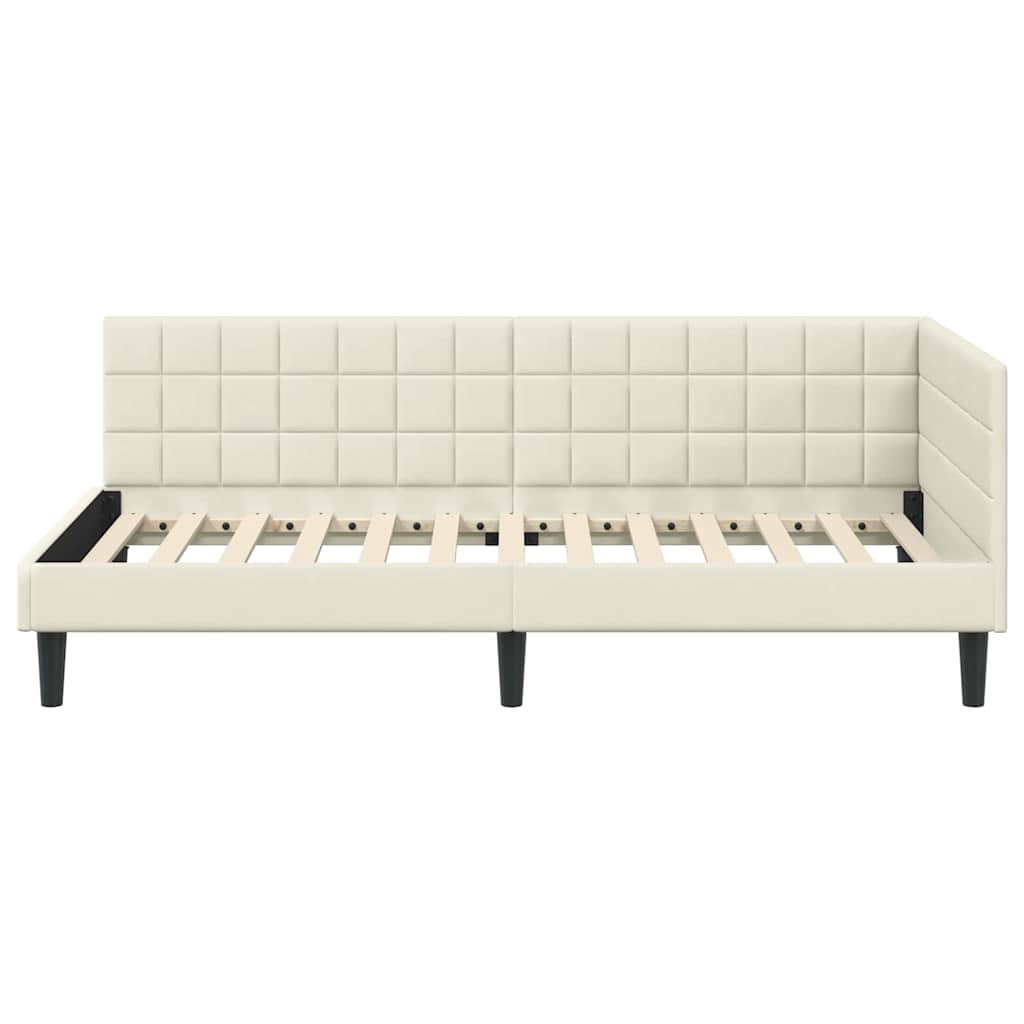 Kutni okvir kreveta s uzglavljem Krema 100 cm x 200 cm Baršun