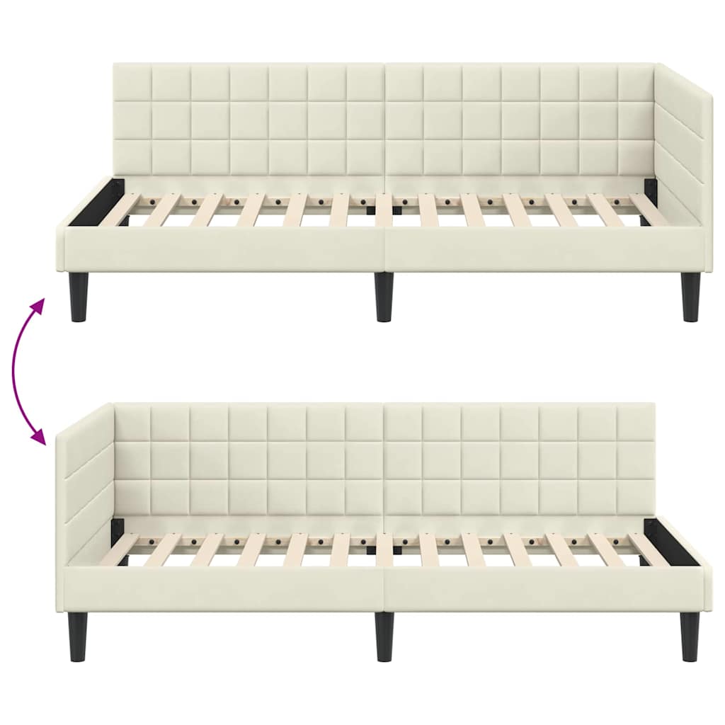 Kutni okvir kreveta s uzglavljem Krema 100 cm x 200 cm Baršun