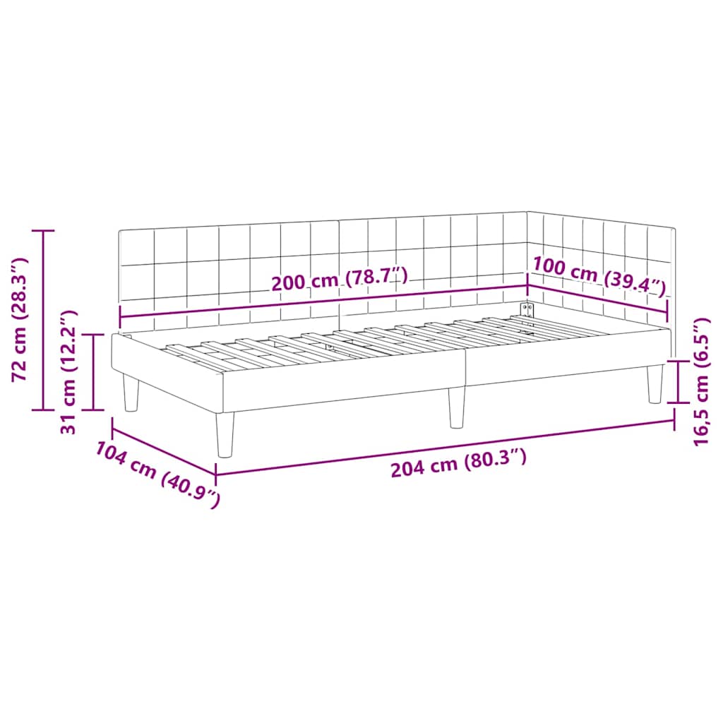 Kutni okvir kreveta Tirkizna 100 cm x 200 cm Baršun