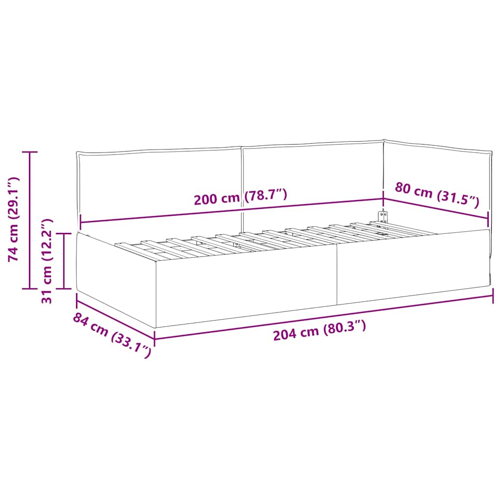 Kutni okvir kreveta s uzglavljem Tamno siva 80 x 200 cm tkanina