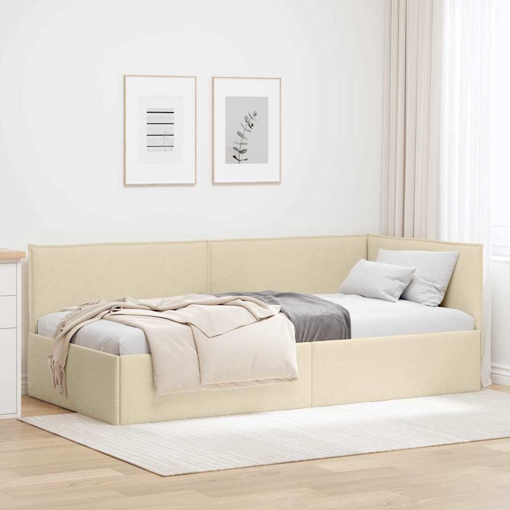 Kutni okvir kreveta s uzglavljem Krema 80 x 200 cm tkanina