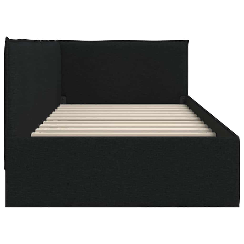 Kutni okvir kreveta s uzglavljem Crna 90 x 190 cm tkanina