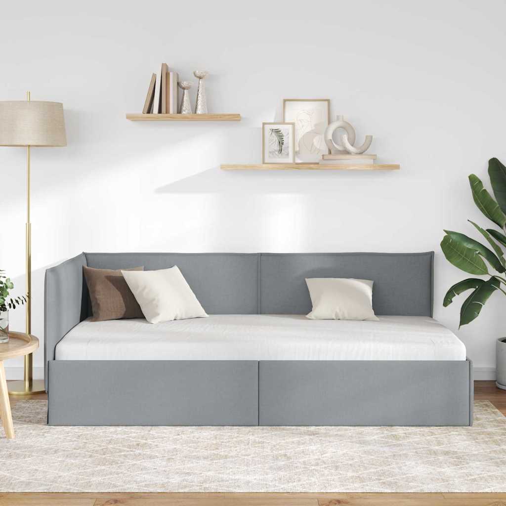 Kutni okvir kreveta Svijetlo siva 90 x 200 cm tkanina