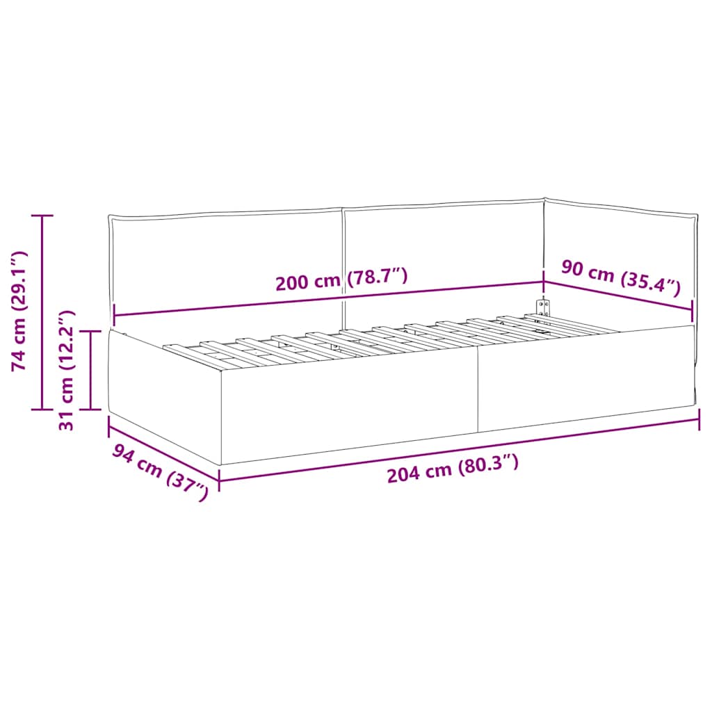 Kutni okvir kreveta Svijetlo siva 90 x 200 cm tkanina