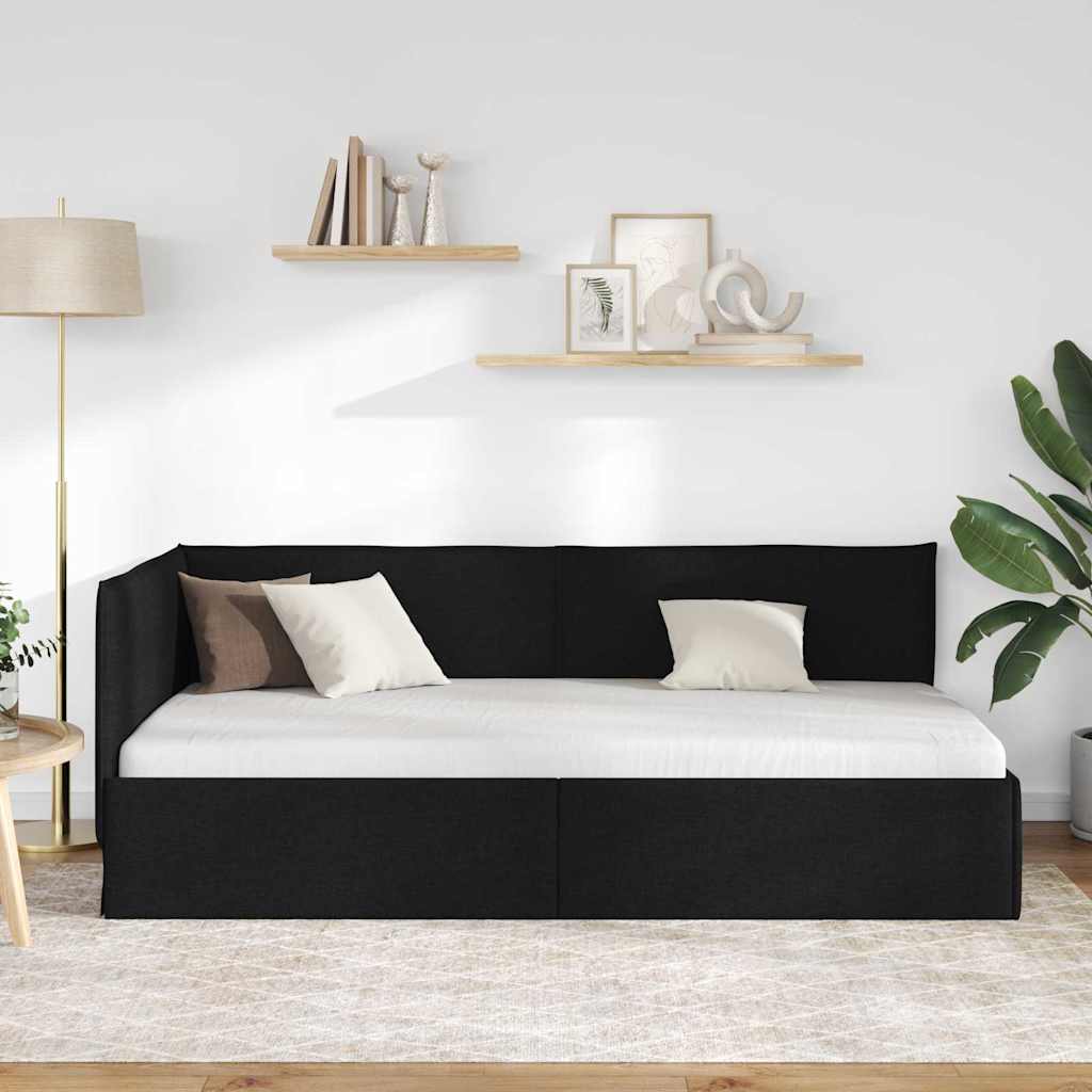 Kutni okvir kreveta s uzglavljem Crna 100 x 200 cm tkanina