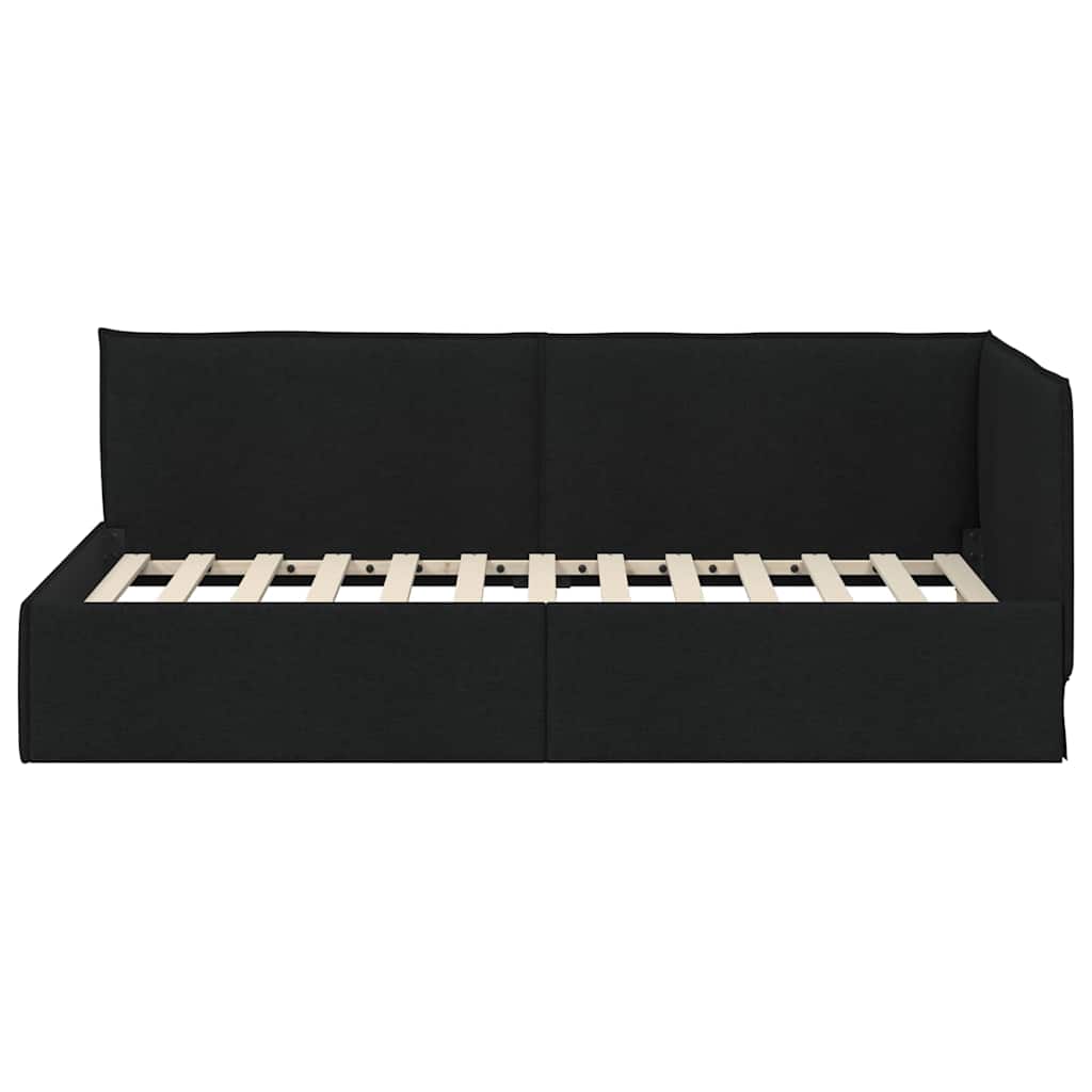 Kutni okvir kreveta s uzglavljem Crna 100 x 200 cm tkanina
