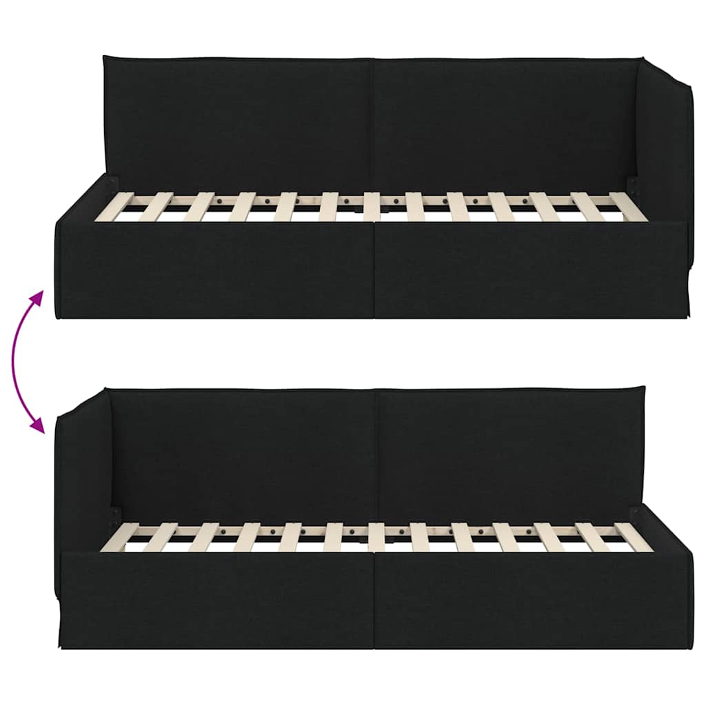 Kutni okvir kreveta s uzglavljem Crna 100 x 200 cm tkanina