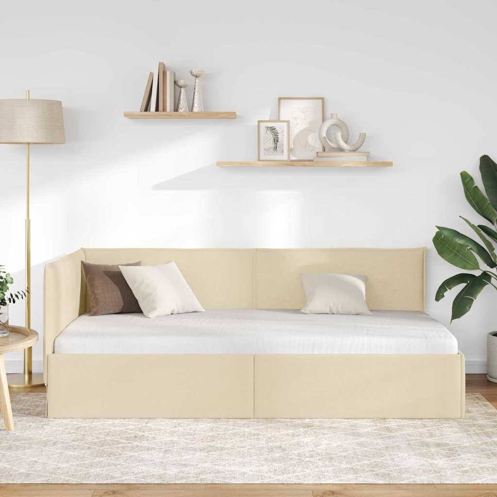 Kutni okvir kreveta s uzglavljem Krema 100 x 200 cm tkanina