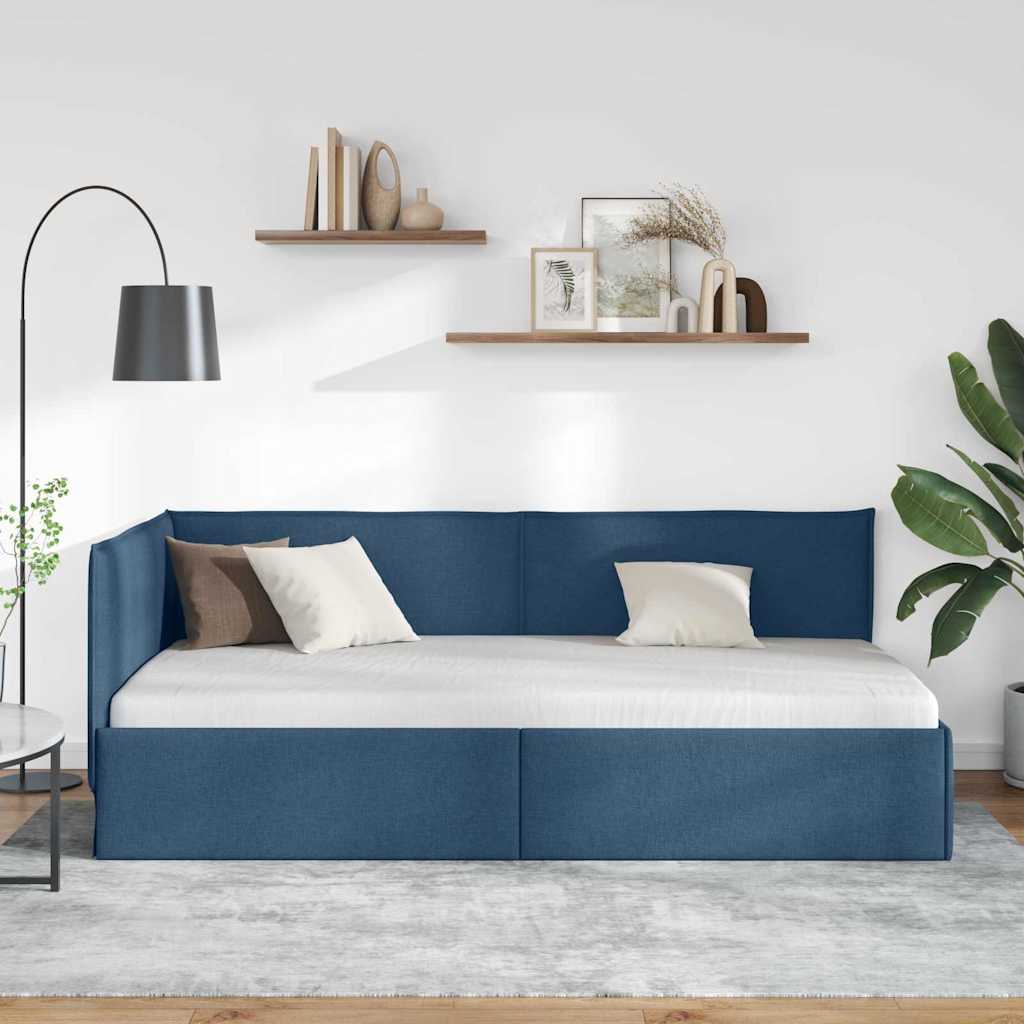 Kutni okvir kreveta s uzglavljem Plava 100 x 200 cm tkanina