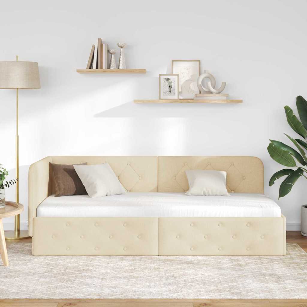 Kutni okvir kreveta Krema 80 x 200 cm tkanina