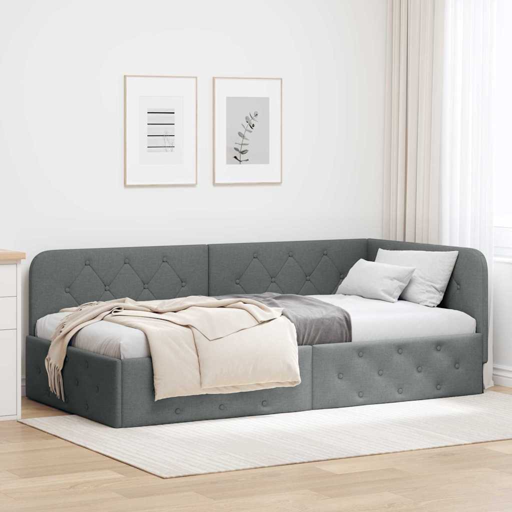 Kutni okvir kreveta Tamno siva 90 x 190 cm tkanina