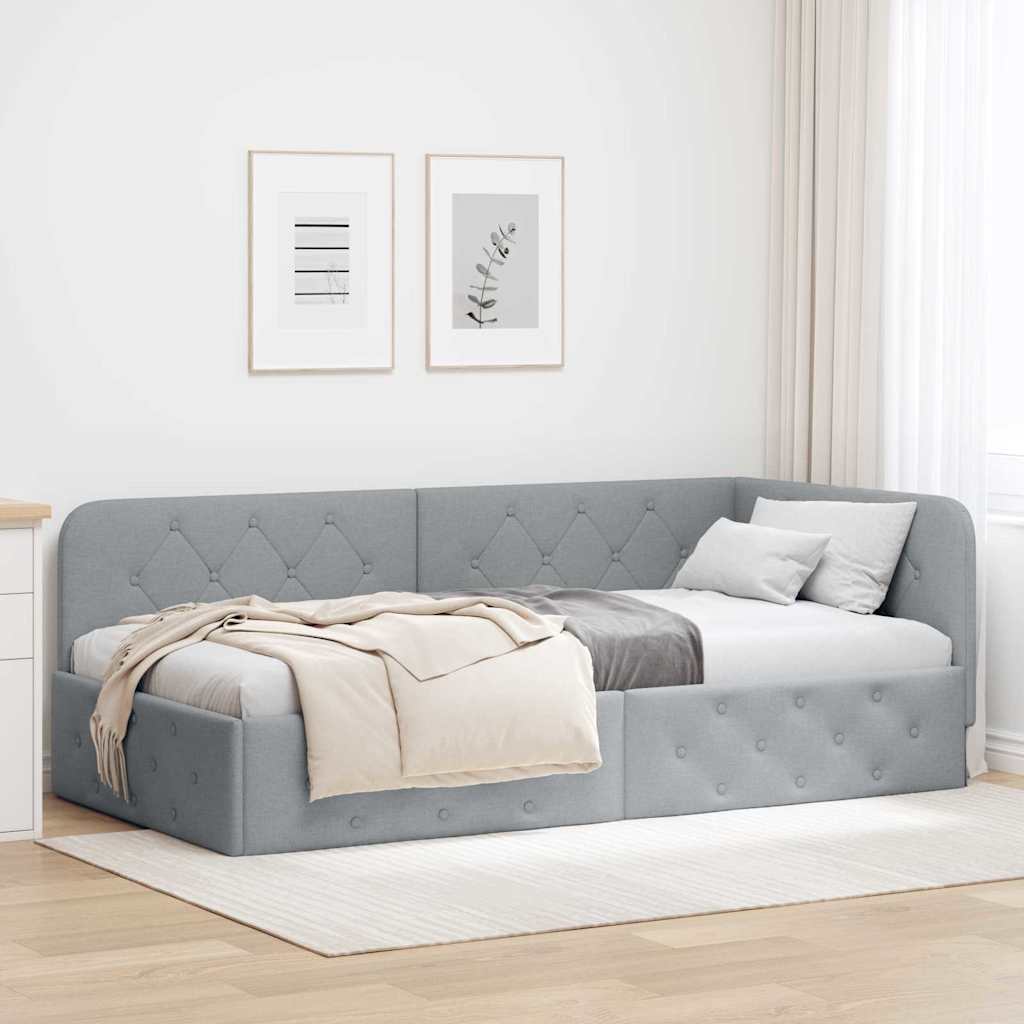 Kutni okvir kreveta Svijetlo siva 90 x 200 cm tkanina